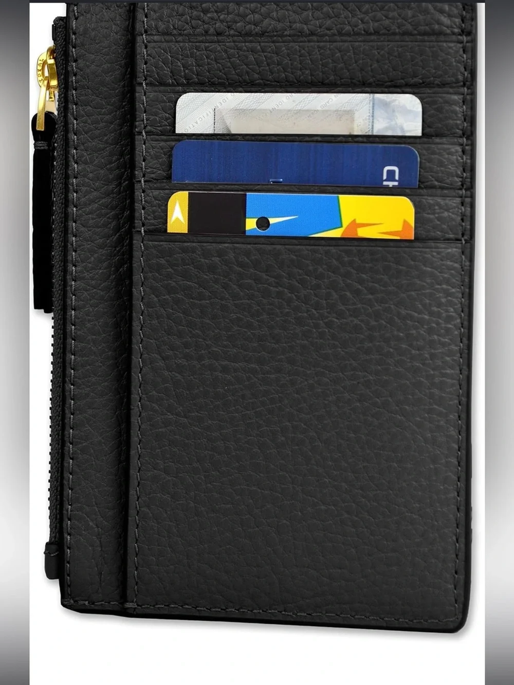 Tory Burch Britten Black Pebbled Leather Zip Card Case